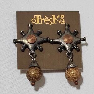 TRESKA Brutalist‎ Silver beaded dangle star clip earrings new!!!